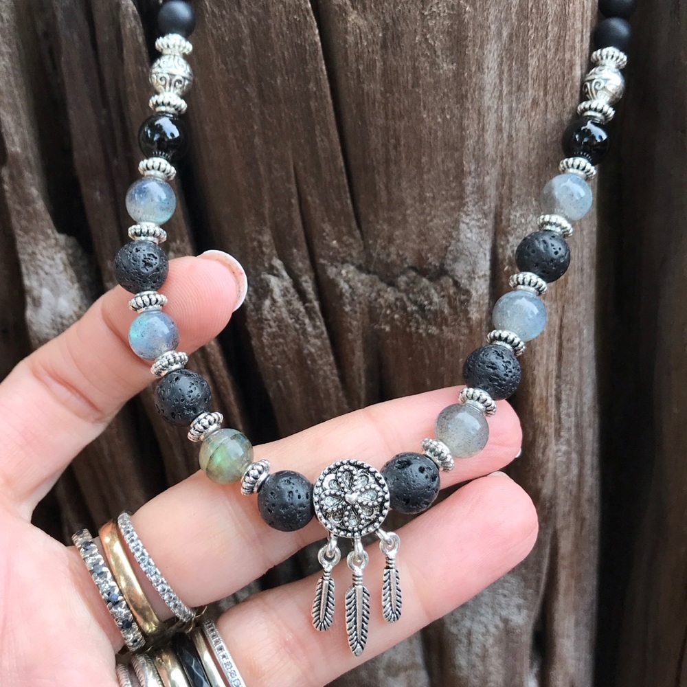 Labradorite onyx lava rock dream catcher choker